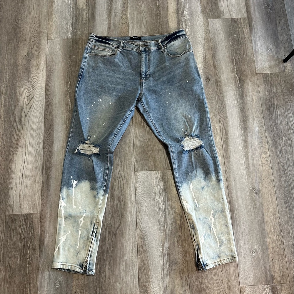 Nova Men Light Wash Acid Dye Zipper Denim Jeans